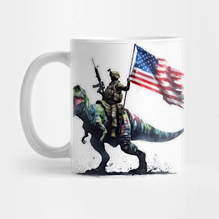 American 4th Of July Soldier Riding on Tyrannosaurus Mug